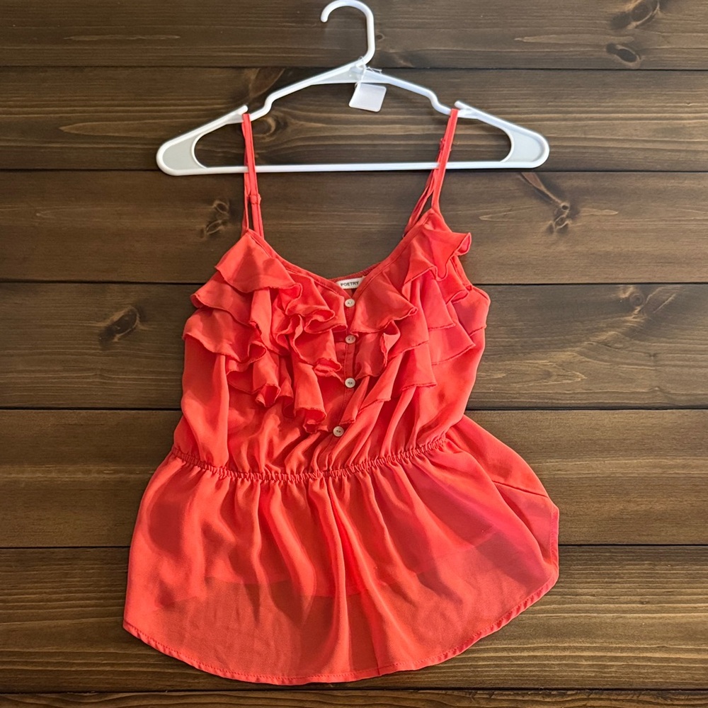 Poetry Coral Ruffle Blouse